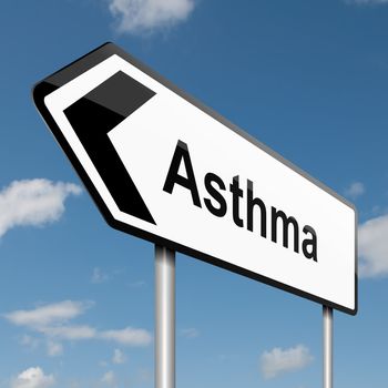 Illustration depicting a road traffic sign with an asthma concept. Blue sky background.