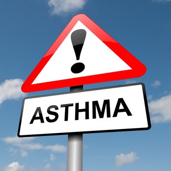 Illustration depicting a road traffic sign with an asthma concept. Blue sky background.