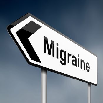 Illustration depicting a road traffic sign with a migraine concept. Dark sky background.