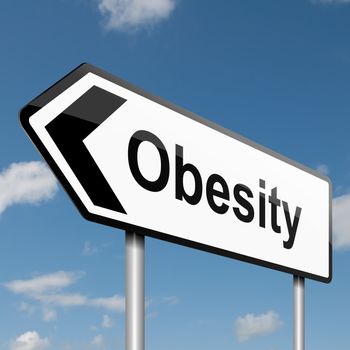 Illustration depicting a road traffic sign with an obesity concept. Blue sky background.