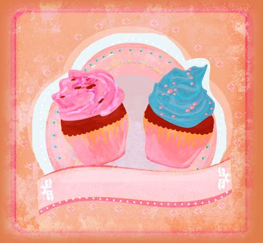 Vintage card with cupcake - raster