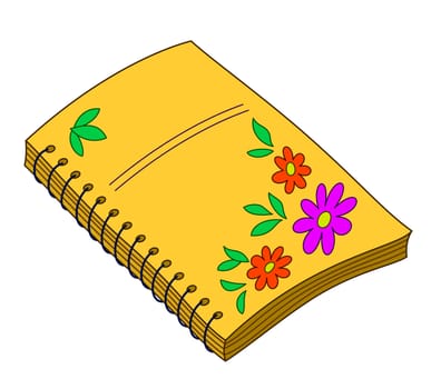 Notebook paper yellow for writing with flower pattern on cover