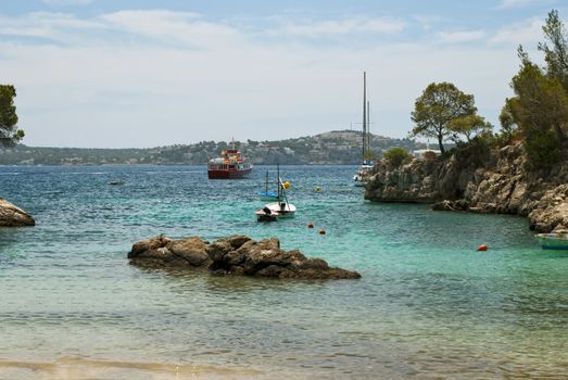 View of the ocean and boats, Majorca, Spain