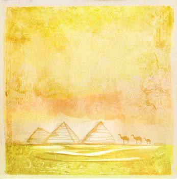 old paper with pyramids giza , raster