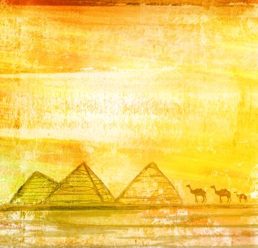 old paper with pyramids giza , raster