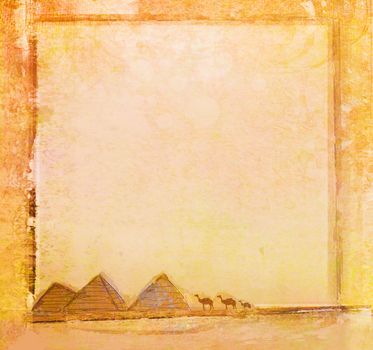 old paper with pyramids giza , raster