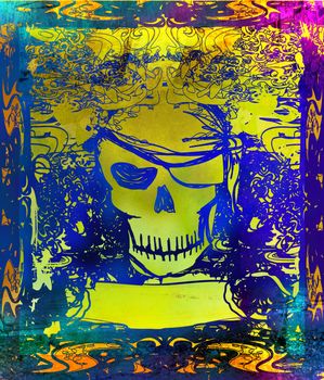 Skull Pirate - retro grunge card , raster