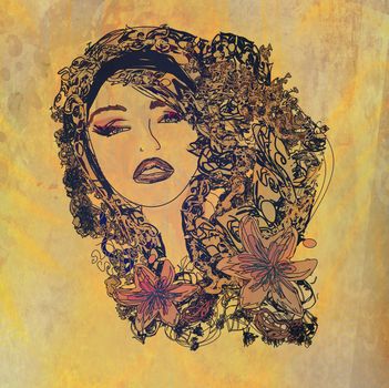 Abstract Beautiful Woman Portrait , raster
