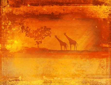 grunge background with African fauna and flora