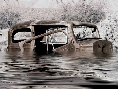 Old car and drowned.