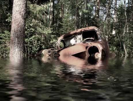 Old car and drowned.