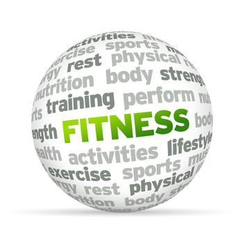 3d Fitness Word Sphere on white background.