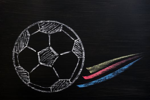 Chalk drawing of Football or soccer on a wooden blackboard