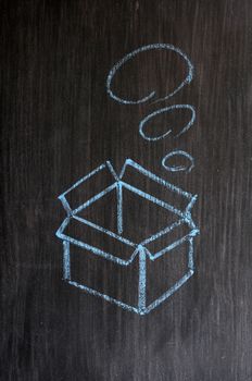 Concept of "Think outside the box" drawn with chalk on a blackboard 