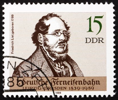 GDR - CIRCA 1989: a stamp printed in GDR shows Friedrich List, Economist and Original European Unity Theorist, circa 1989