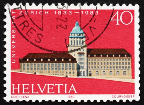 SWITZERLAND - CIRCA 1983: a stamp printed in the Switzerland shows Zurich University, Sesquicentennial, circa 1983