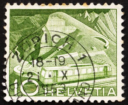 SWITZERLAND - CIRCA 1949: a stamp printed in the Switzerland shows Mountain Railway, circa 1949