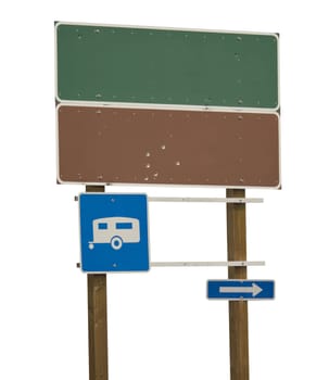 Blank green and brown sign with trailer blue 