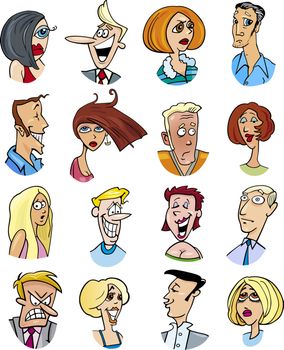 cartoon illustration of different people characters and emotions