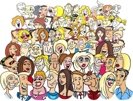 cartoon illustration of many different people in the crowd