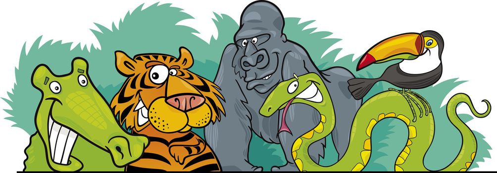 Cartoon illustration of Jungle Wild Animals header design