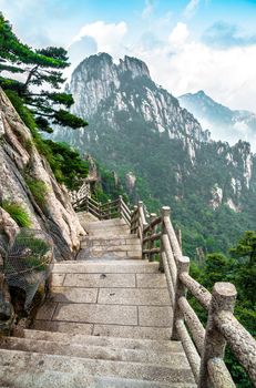 Huangshan chinese mountain path landscape in China