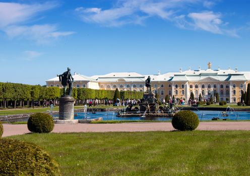 The Palaces, Fountains, and Gardens of Peterhof Grand Palace in Saint-Petersburg, Russia