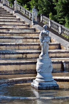 Sculptures on the cascade Gold Mountain in Peterhof. St. Petersburg, Russia