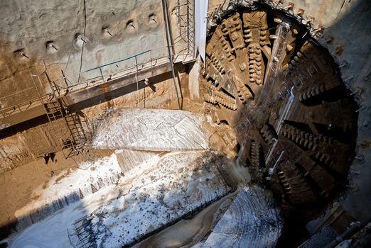 view of tunnel boring machine digging hole for underground