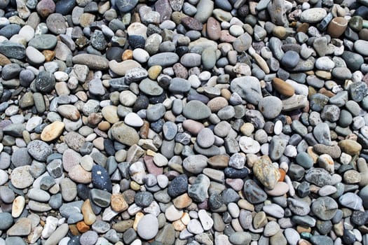 sea pebbles of various shapes on the coast