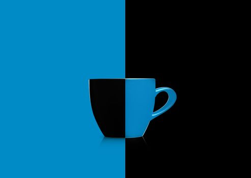 Two colors mug on blue and black background.