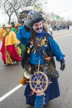 CHICAGO - MARCH 16 : A man with a Renaissance costume Participating in the annual Saint Patrick's Day Parade in Chicago on March 16 2013