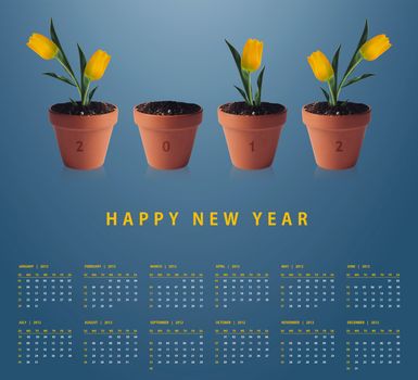 New year 2012 Calendar with conceptual image of yellow tulip in container