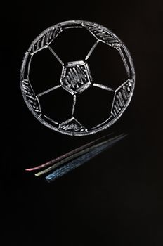 Chalk drawing of Football or soccer on a wooden blackboard