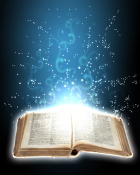 Magic book with light coming from inside it