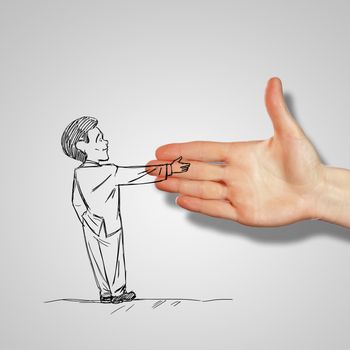 Drawing of a man shaking human hand