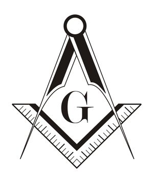 black and white freemason symbol illustration on white background