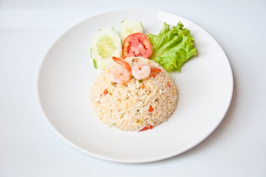 fried rice with shrimp on white background