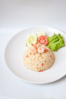 fried rice with shrimp on white background