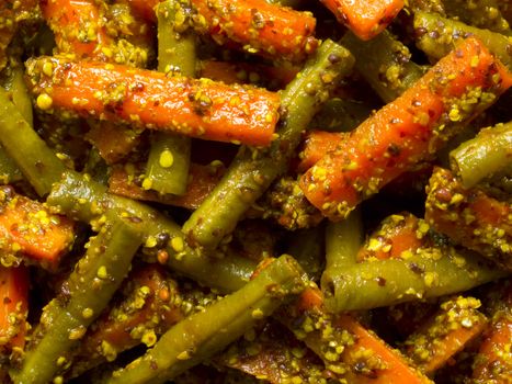 close up of indian carrot and bean pickle food background