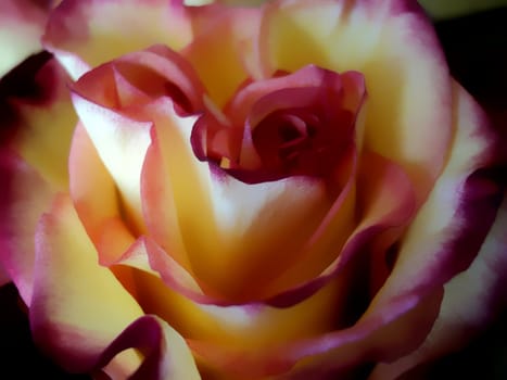 General view of the flower is yellow - red rose close up