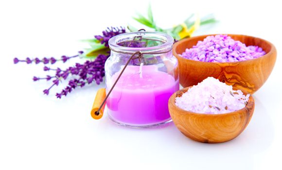 Lavender bath salt, isolated on white background