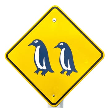 New Zealand Road Sign, Attention Blue Penguin Crossing isolated on white background