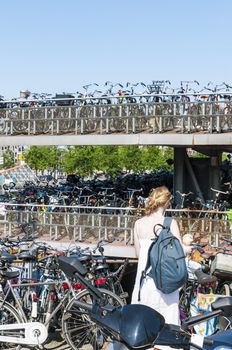 Detail of bicycle parking lot in Amsterdam, Holland.