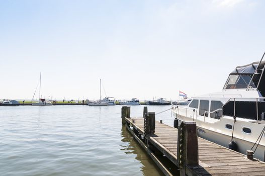 Cropped shot of yacht docked in Volendam, Holland