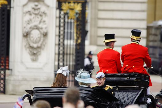 LONDON, UK - June 16: Trooping the Colour ceremony on the Mall and at Buckingham Palace, on June 16, 2012 in London. Trooping the Colour takes place every year in June to officialy celebrate the sovereign birthday.