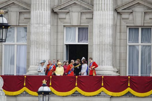 LONDON, UK - June 16: The Royal Family appears on Buckingham Palace balcony during Trooping the Colour ceremony, on June 16, 2012 in London. Trooping the Colour takes place every year in June to officialy celebrate the sovereign birthday.