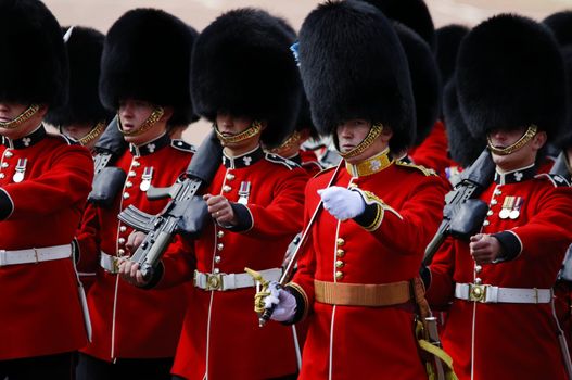 LONDON, UK - June 16: Trooping the Colour ceremony on the Mall and at Buckingham Palace, on June 16, 2012 in London. Trooping the Colour takes place every year in June to officialy celebrate the sovereign birthday.