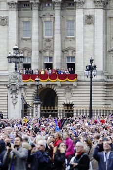 LONDON, UK - June 16: The Royal Family appears on Buckingham Palace balcony during Trooping the Colour ceremony, on June 16, 2012 in London. Trooping the Colour takes place every year in June to officialy celebrate the sovereign birthday.