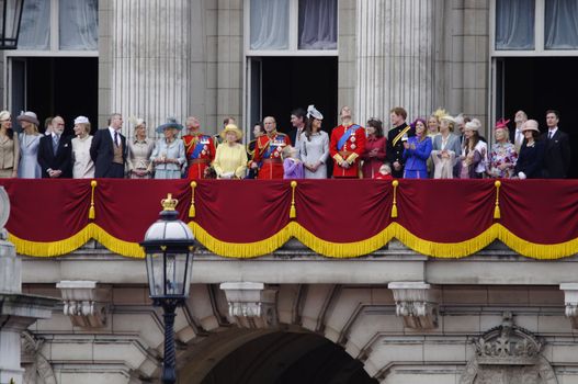 LONDON, UK - June 16: The Royal Family appears on Buckingham Palace balcony during Trooping the Colour ceremony, on June 16, 2012 in London. Trooping the Colour takes place every year in June to officialy celebrate the sovereign birthday.